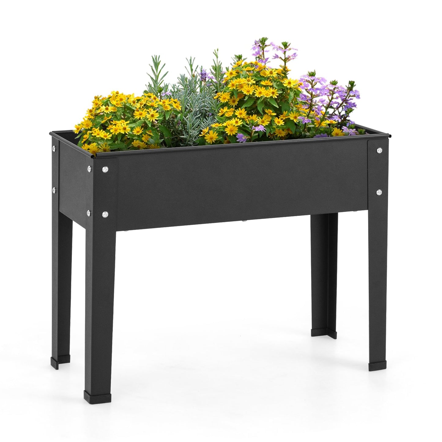 Metal Raised Garden Bed with Legs and Drainage Hole for Vegetable Flower-24 x 11 x 18 inches, Black - Gallery Canada