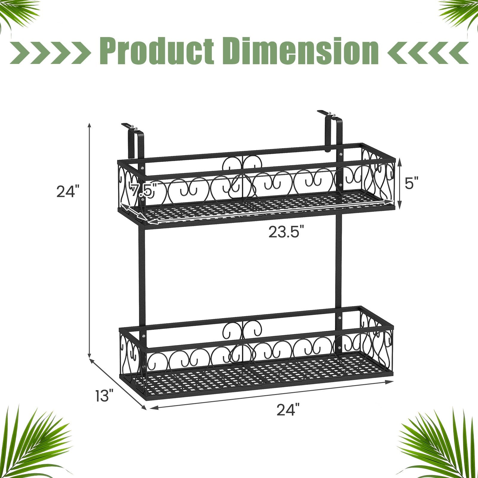 Flower Pot Holder with Adjustable Hooks and 2 Planter Baskets, Black Plant Stands   at Gallery Canada