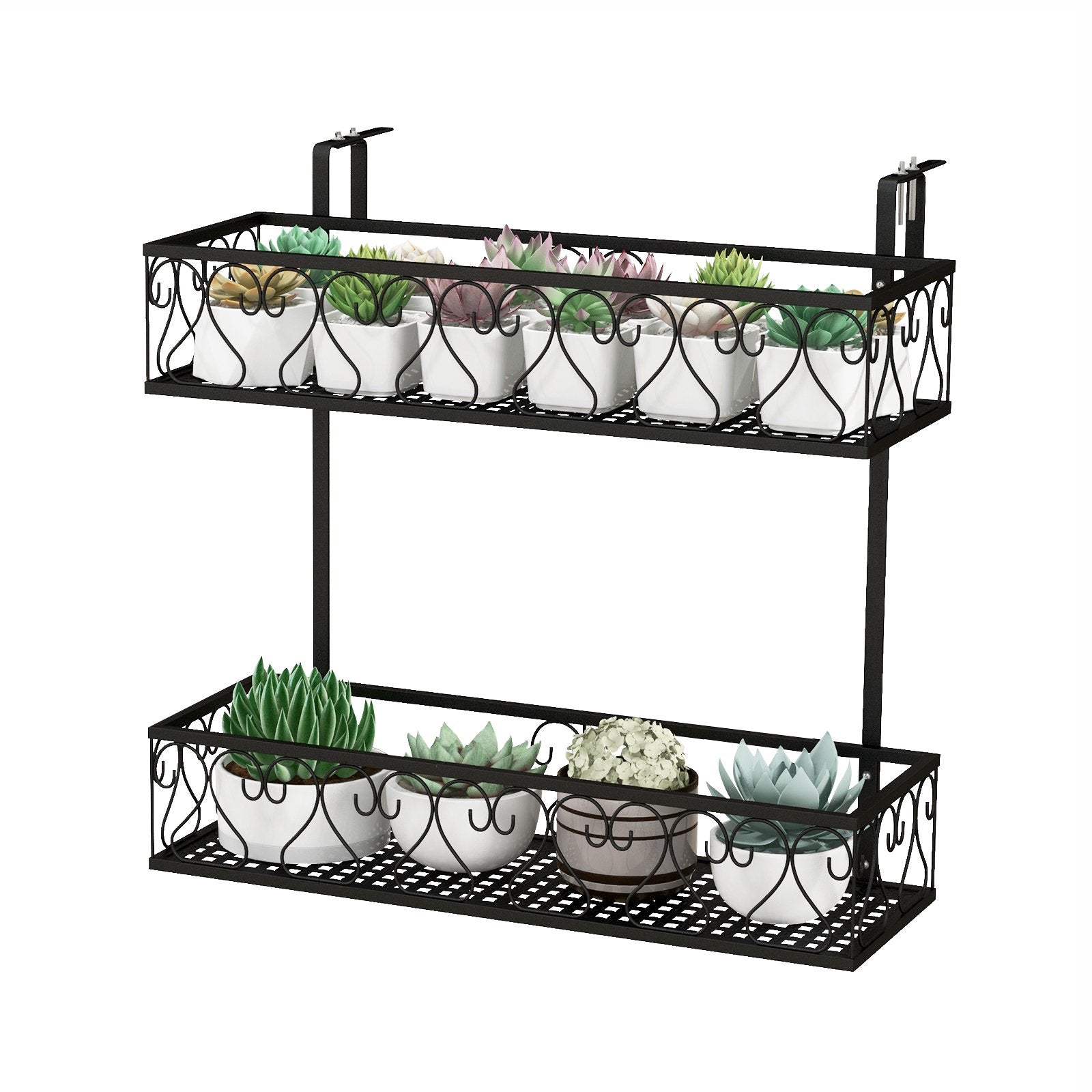 Flower Pot Holder with Adjustable Hooks and 2 Planter Baskets, Black Plant Stands   at Gallery Canada