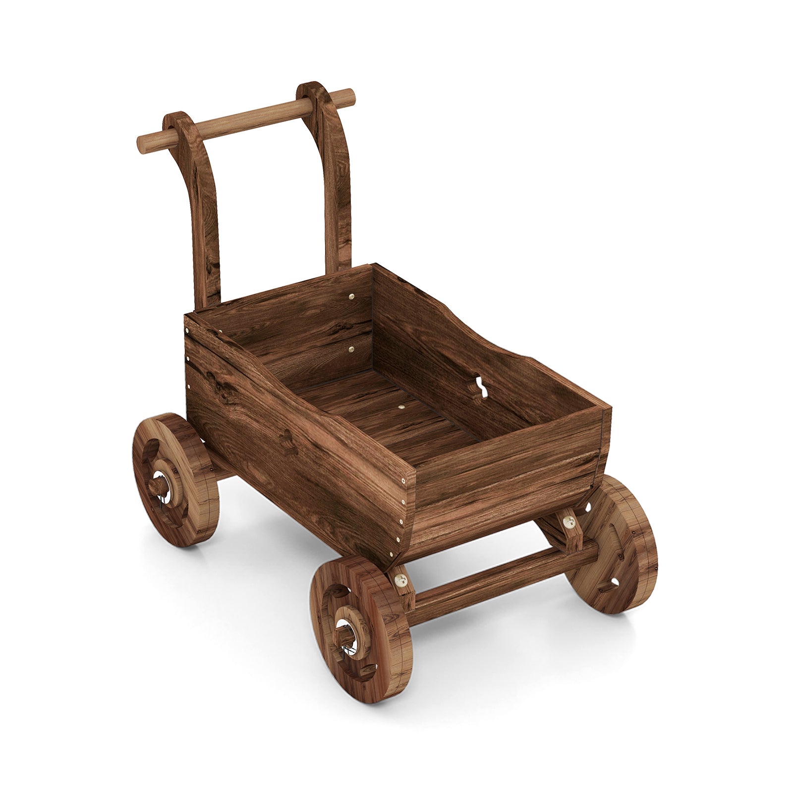 Decorative Wooden Wagon Cart with Handle Wheels and Drainage Hole, Rustic Brown Raised Garden Beds at Gallery Canada