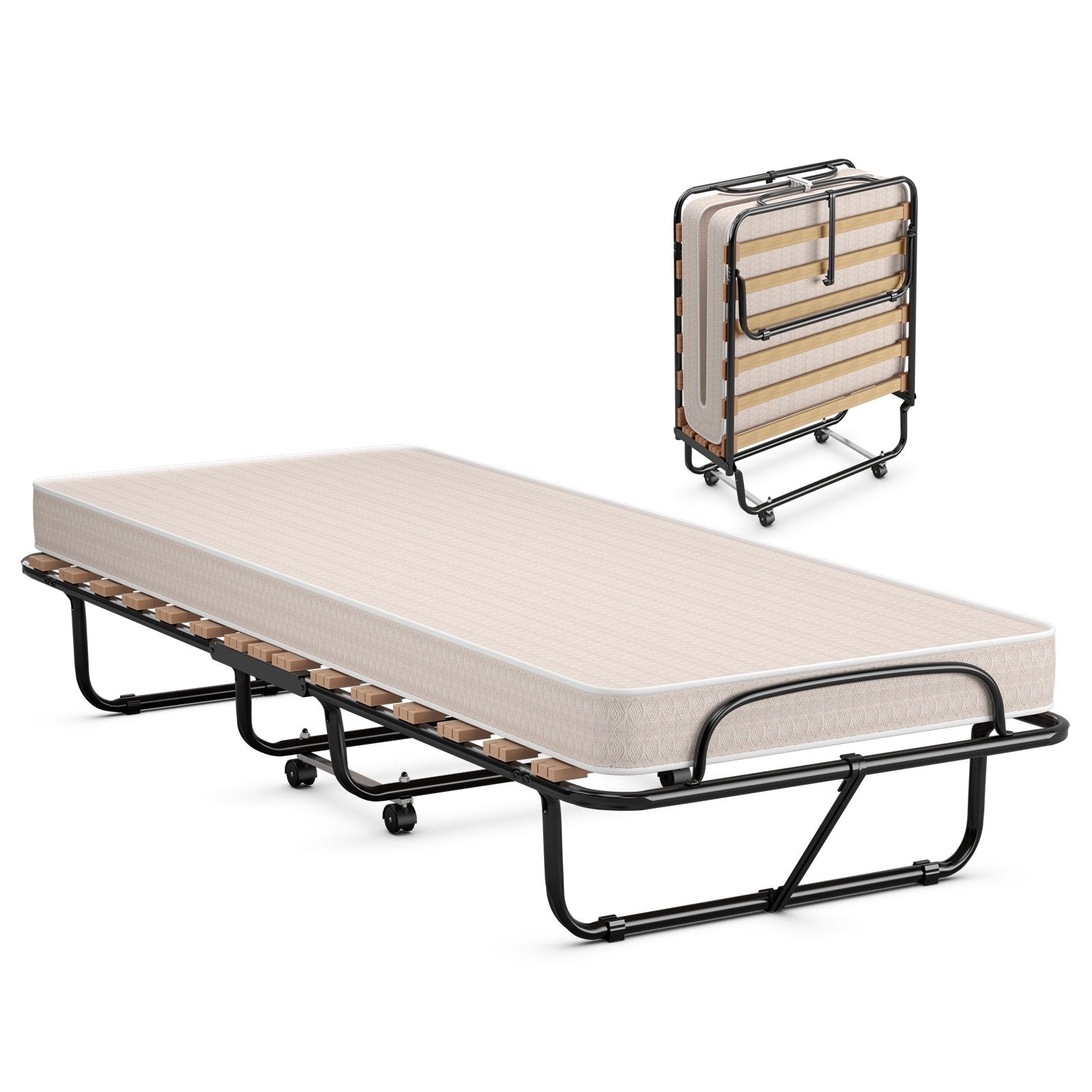 75 x 31.5 Inch Folding Guest Bed with Memory Foam Mattress for Adult, Black & White Folding Beds   at Gallery Canada