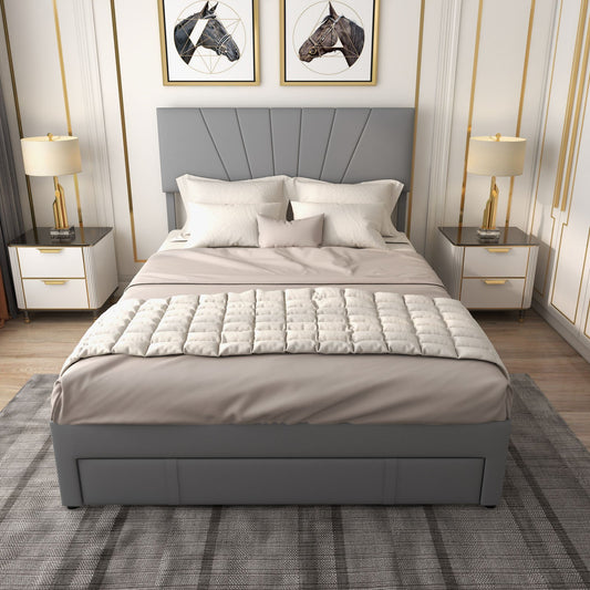 Full/Queen Size Upholstered Bed Frame with Drawer and Adjustable Headboard-Queen Size, Gray - Gallery Canada