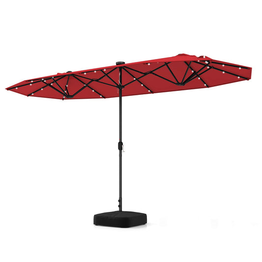 13FT Double-sided Patio Umbrella with Solar Lights for Garden Pool Backyard, Red - Gallery Canada