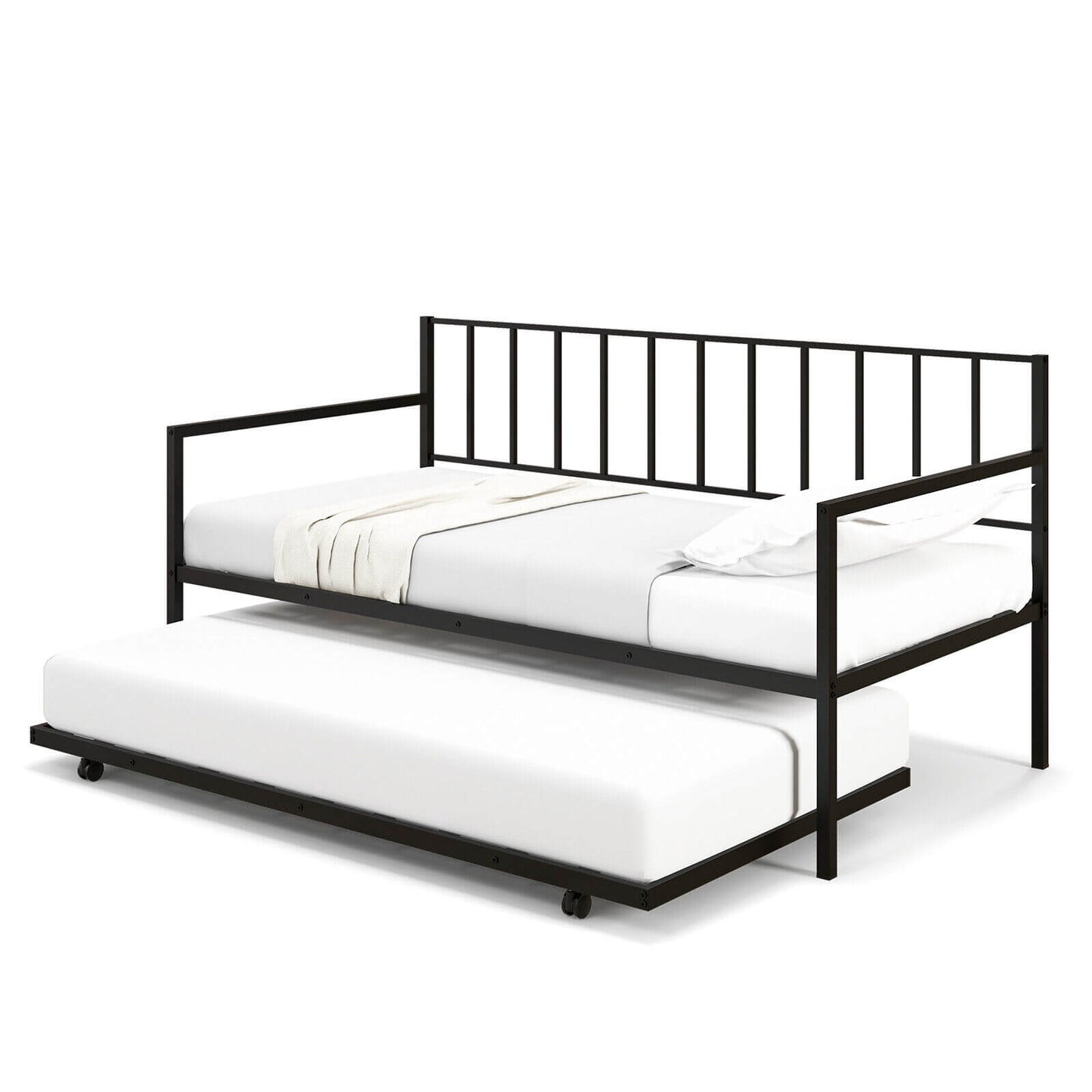 Twin Metal Daybed Sofa Bed Set with Roll Out Trundle, Black - Gallery Canada