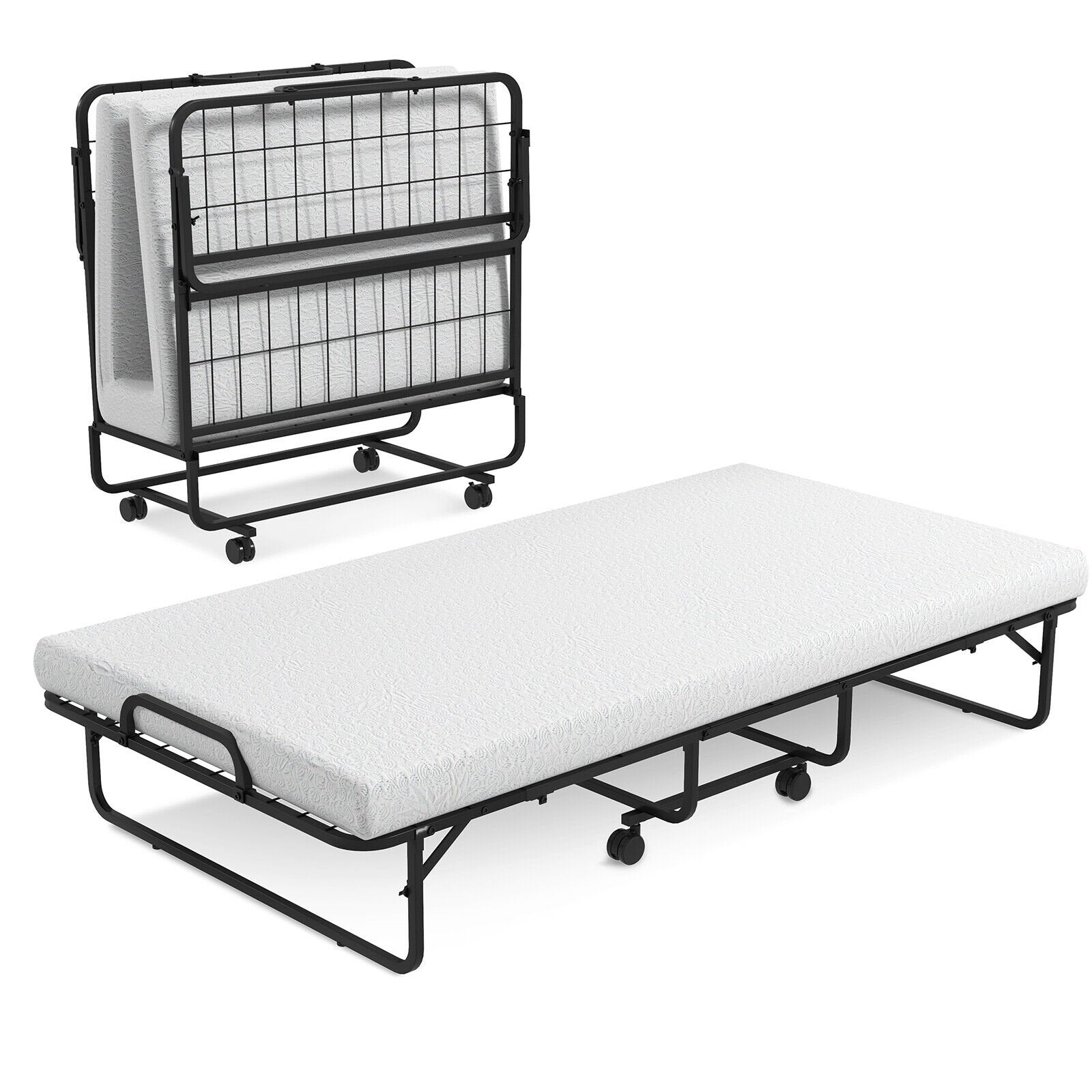 Twin Size Metal Folding Bed with Memory Foam Mattress Folding Beds   at Gallery Canada