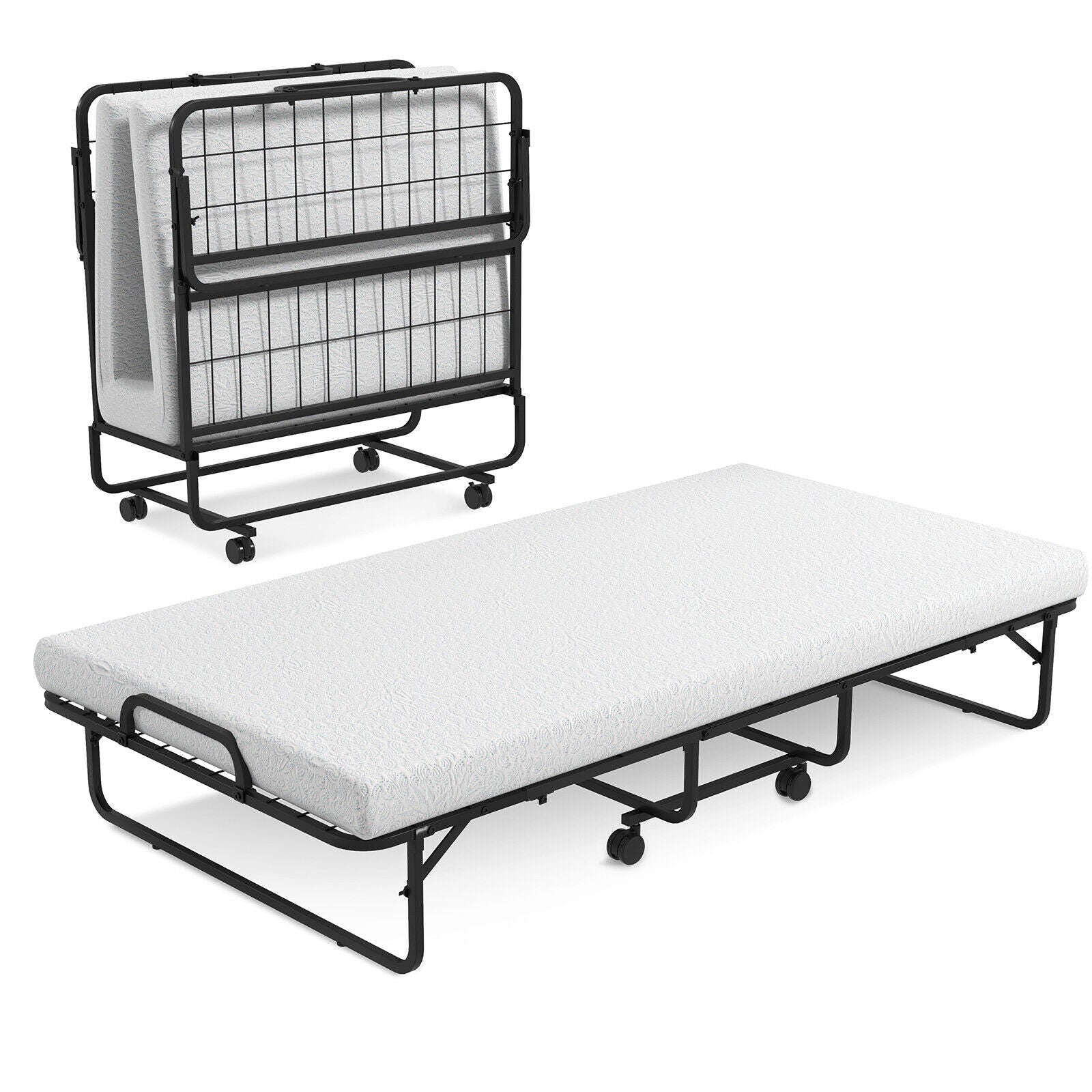 Twin Size Metal Folding Bed with Memory Foam Mattress Folding Beds at Gallery Canada