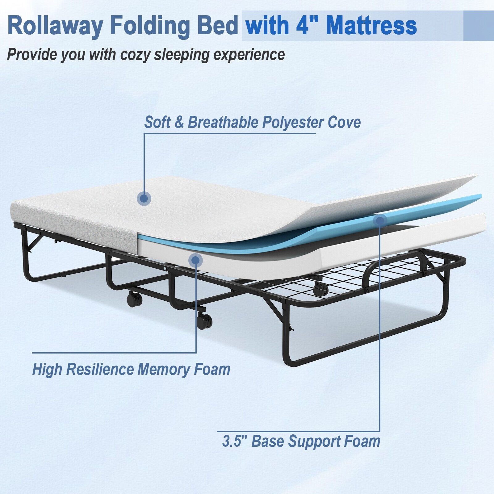 Twin Size Metal Folding Bed with Memory Foam Mattress Folding Beds   at Gallery Canada