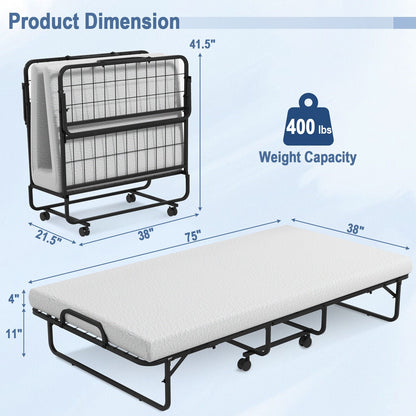 Twin Size Metal Folding Bed with Memory Foam Mattress - Gallery Canada