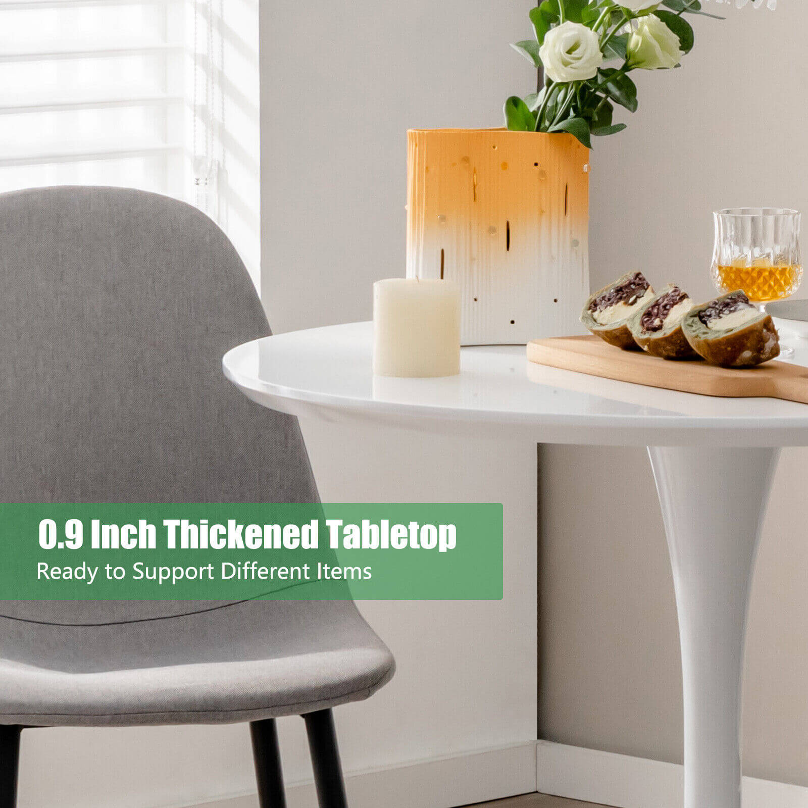 32 Inch Modern Tulip Round Dining Table with MDF Top, White Dining Tables   at Gallery Canada