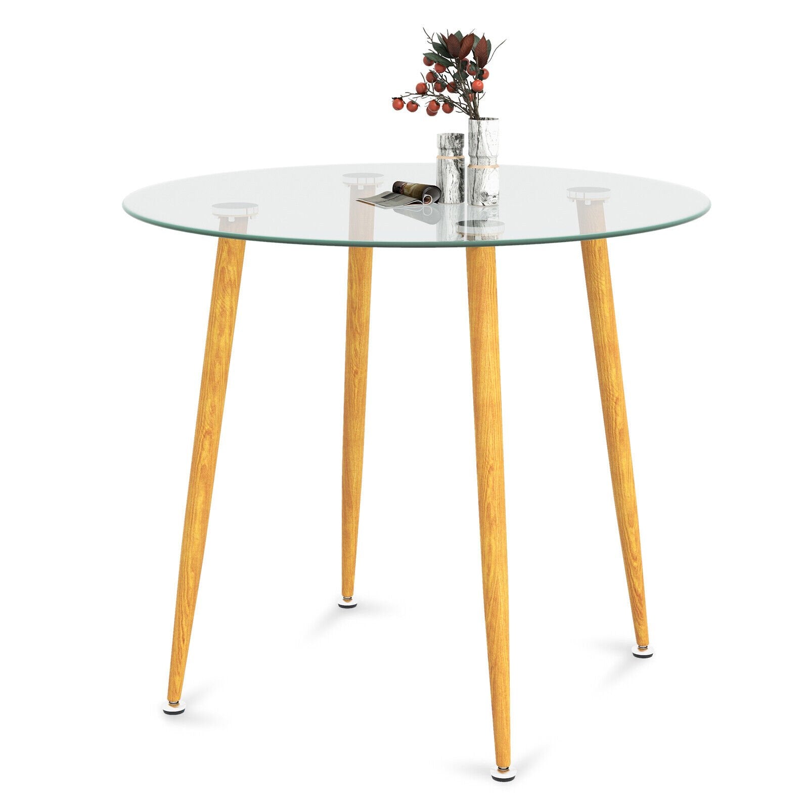 Round Glass Dining Table Leisure Coffee Table with Metal Legs, Natural Dining Tables   at Gallery Canada