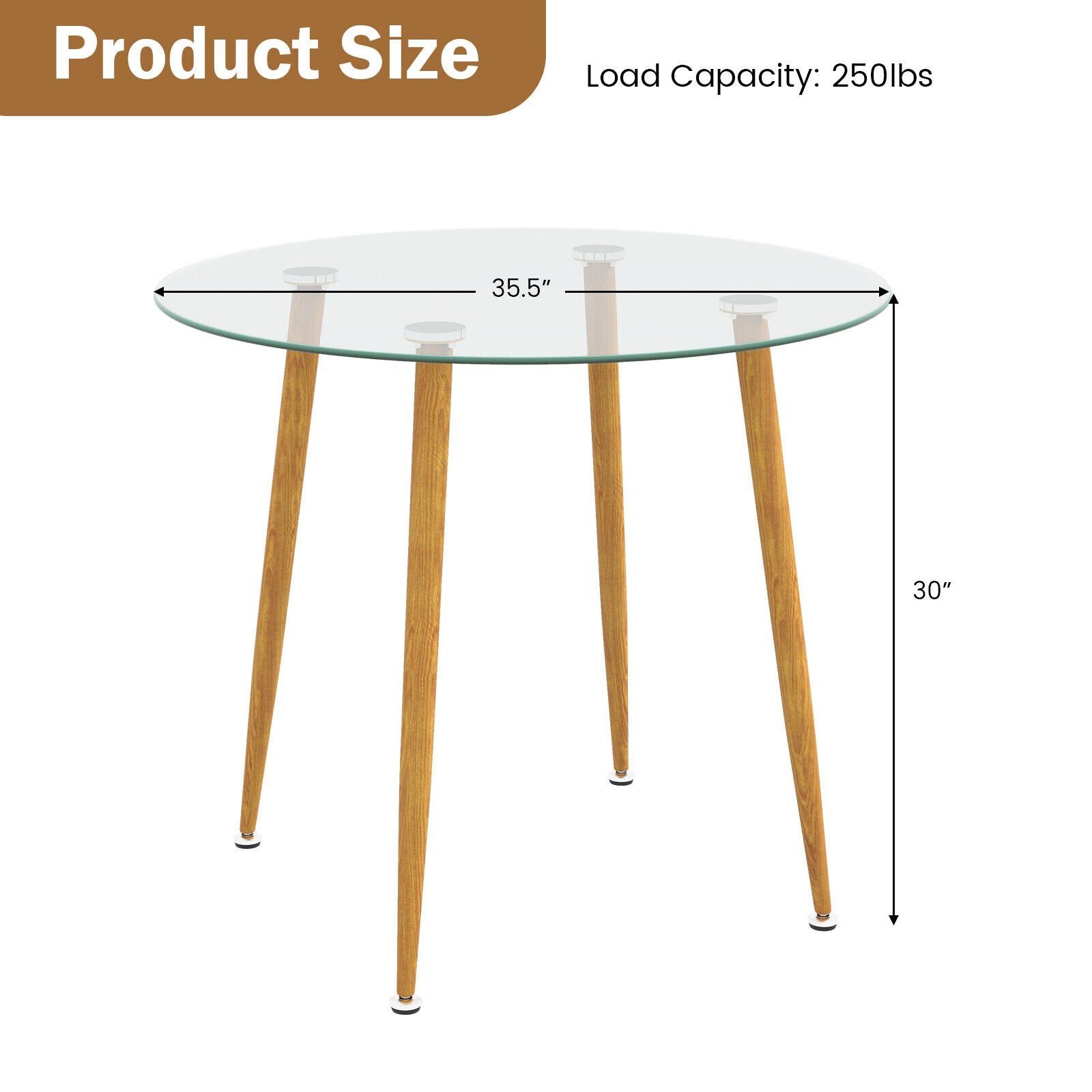 Round Glass Dining Table Leisure Coffee Table with Metal Legs, Natural Dining Tables   at Gallery Canada