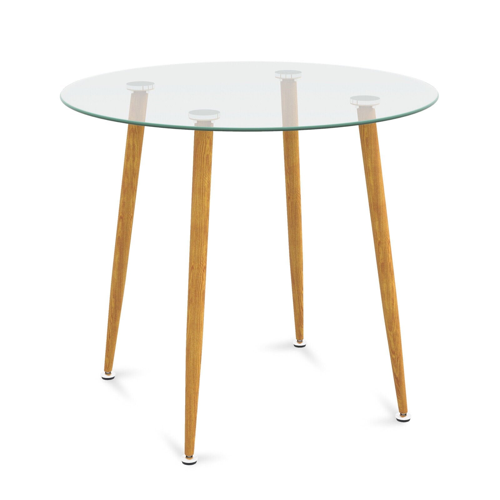 Round Glass Dining Table Leisure Coffee Table with Metal Legs, Natural Dining Tables   at Gallery Canada