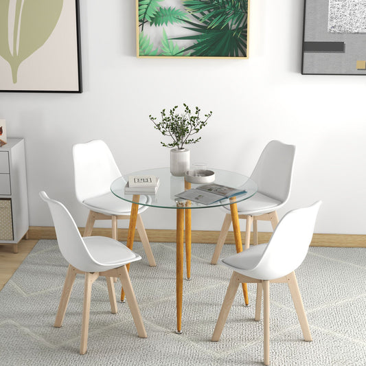 Round Glass Dining Table Leisure Coffee Table with Metal Legs, Natural Dining Tables   at Gallery Canada