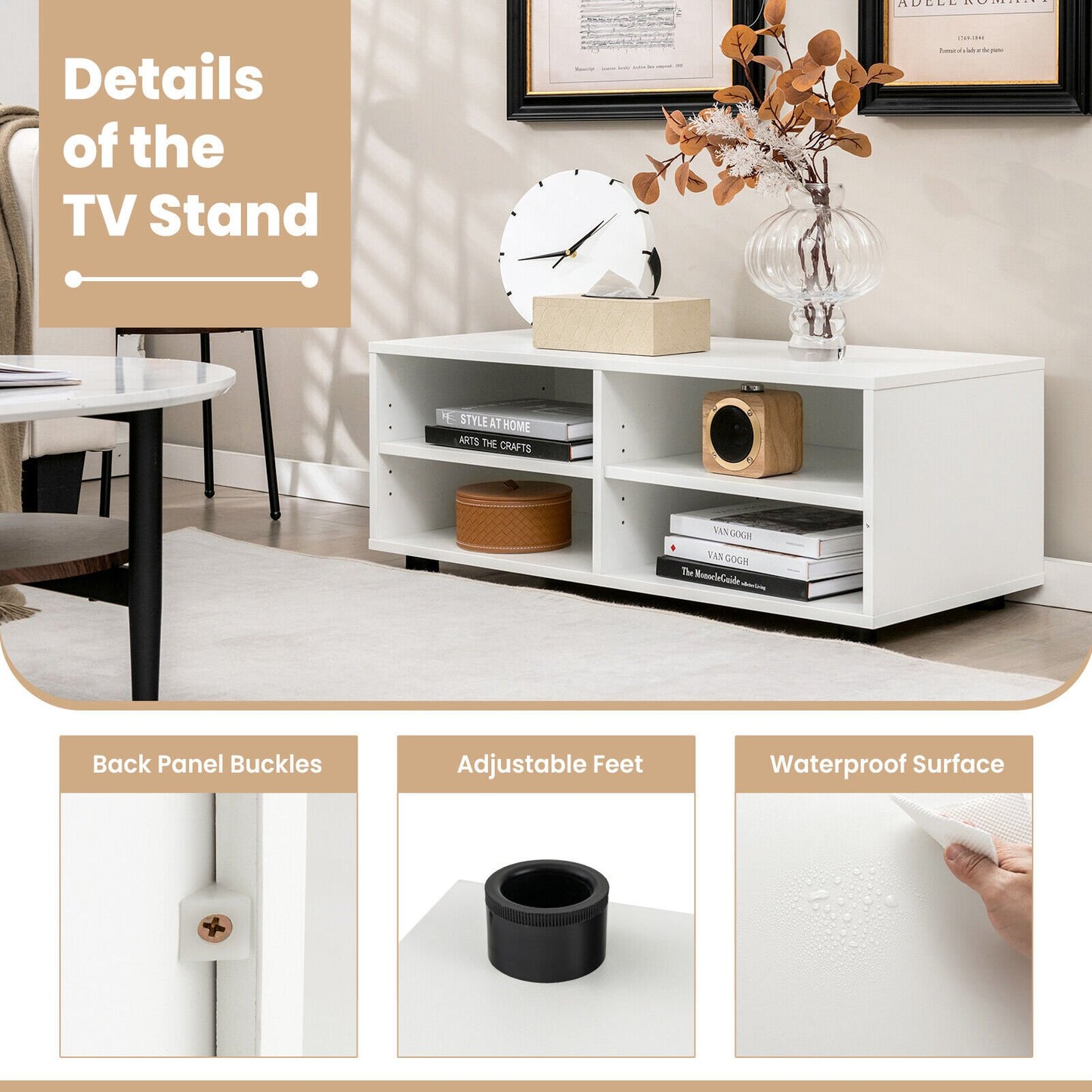 4-Cube TV Stand for TV up to 45 Inch with 5 Positions Adjustable Shelves, White - Gallery Canada