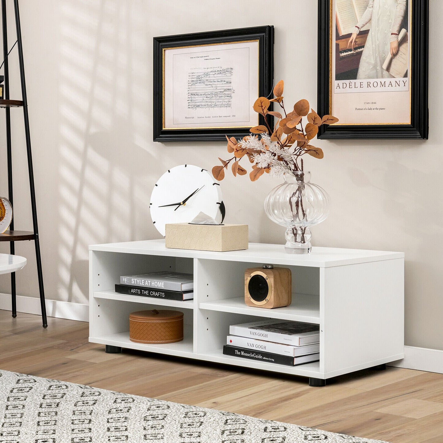 4-Cube TV Stand for TV up to 45 Inch with 5 Positions Adjustable Shelves, White - Gallery Canada