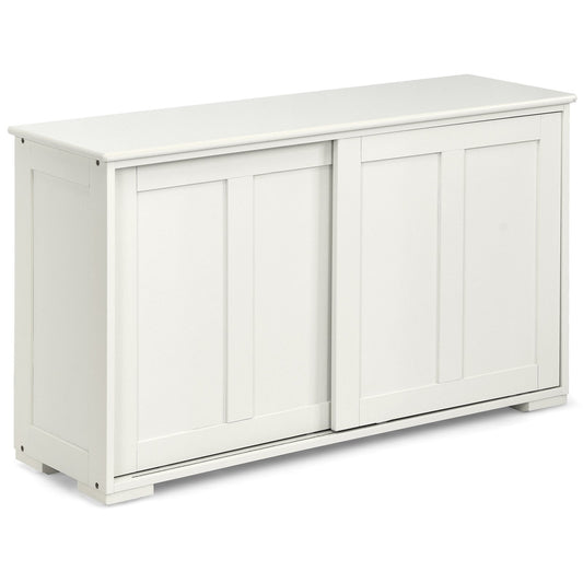 Kitchen Storage Cupboard Cabinet with Sliding Door-Antique White, White - Gallery Canada