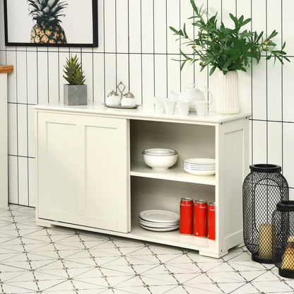 Kitchen Storage Cupboard Cabinet with Sliding Door-Antique White, White Sideboards Cabinets & Buffets   at Gallery Canada