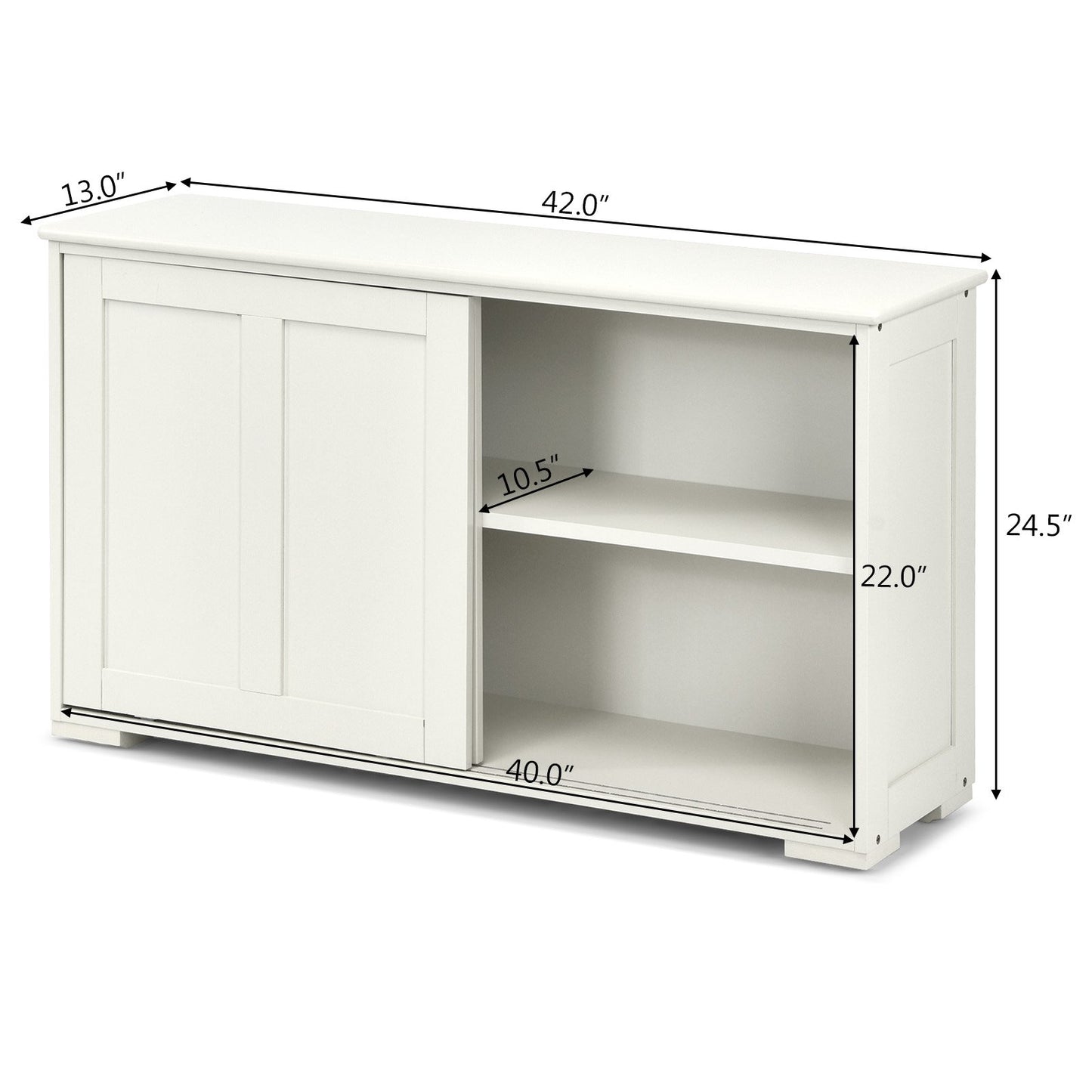 Kitchen Storage Cupboard Cabinet with Sliding Door-Antique White, White Sideboards Cabinets & Buffets   at Gallery Canada