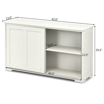 Kitchen Storage Cupboard Cabinet with Sliding Door-Antique White, White Sideboards Cabinets & Buffets   at Gallery Canada