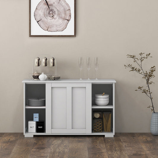 Kitchen Storage Cupboard Cabinet with Sliding Door-Antique White, White Sideboards Cabinets & Buffets   at Gallery Canada