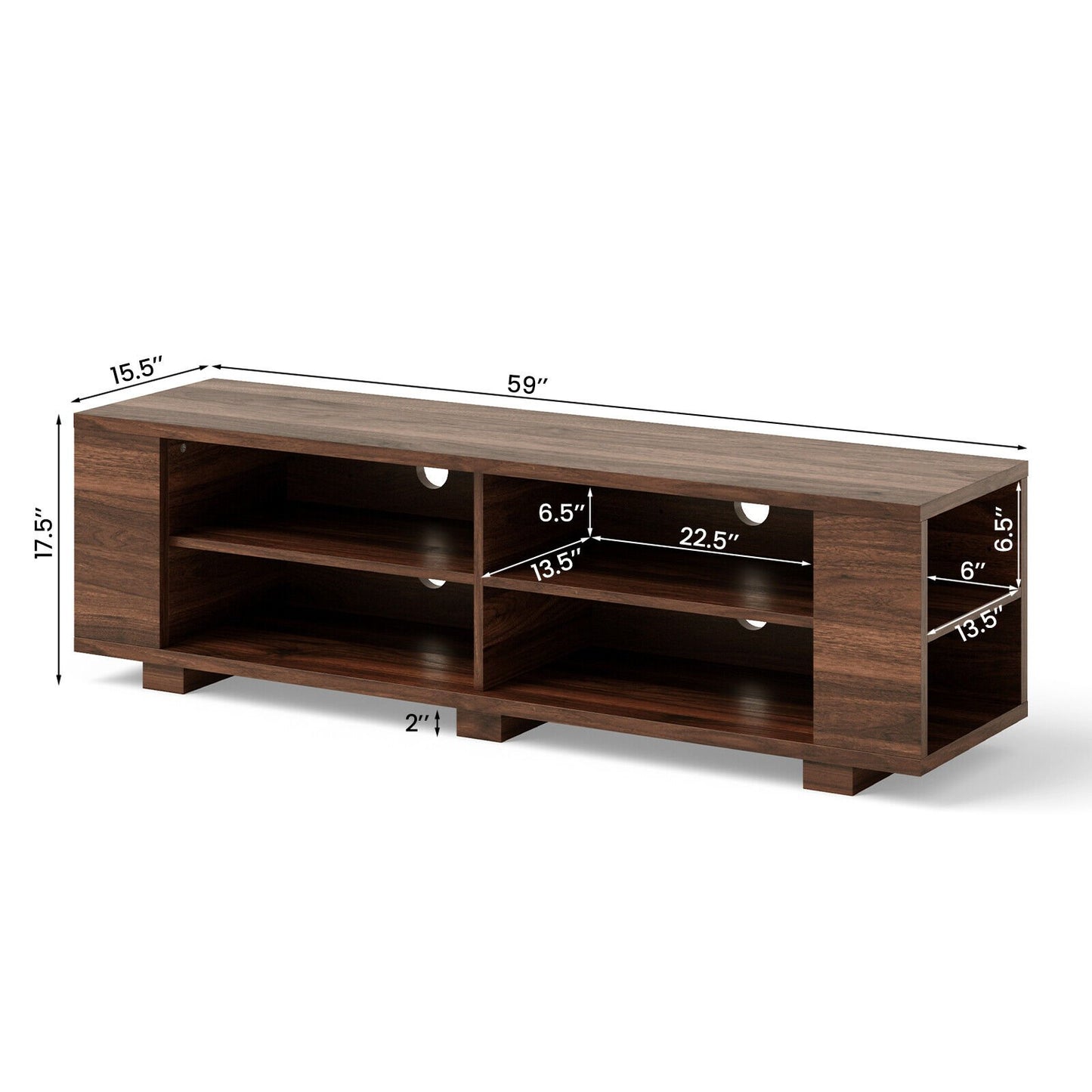 59 Inch Console Storage Entertainment Media Wood TV Stand, Walnut - Gallery Canada