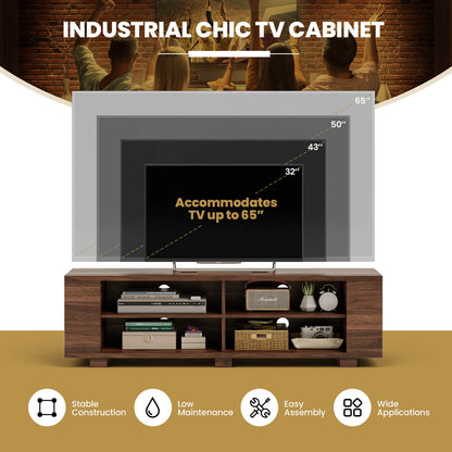 59 Inch Console Storage Entertainment Media Wood TV Stand, Walnut Entertainment Centers & TV Stands   at Gallery Canada