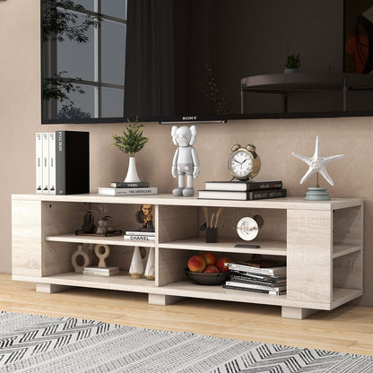 59 Inch Console Storage Entertainment Media Wood TV Stand, Light Brown Entertainment Centers & TV Stands   at Gallery Canada