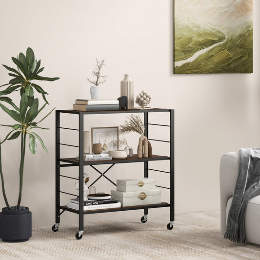 3-Tier Foldable Shelving Unit with Detachable Wheels and Adjustable Shelves, Black - Gallery Canada