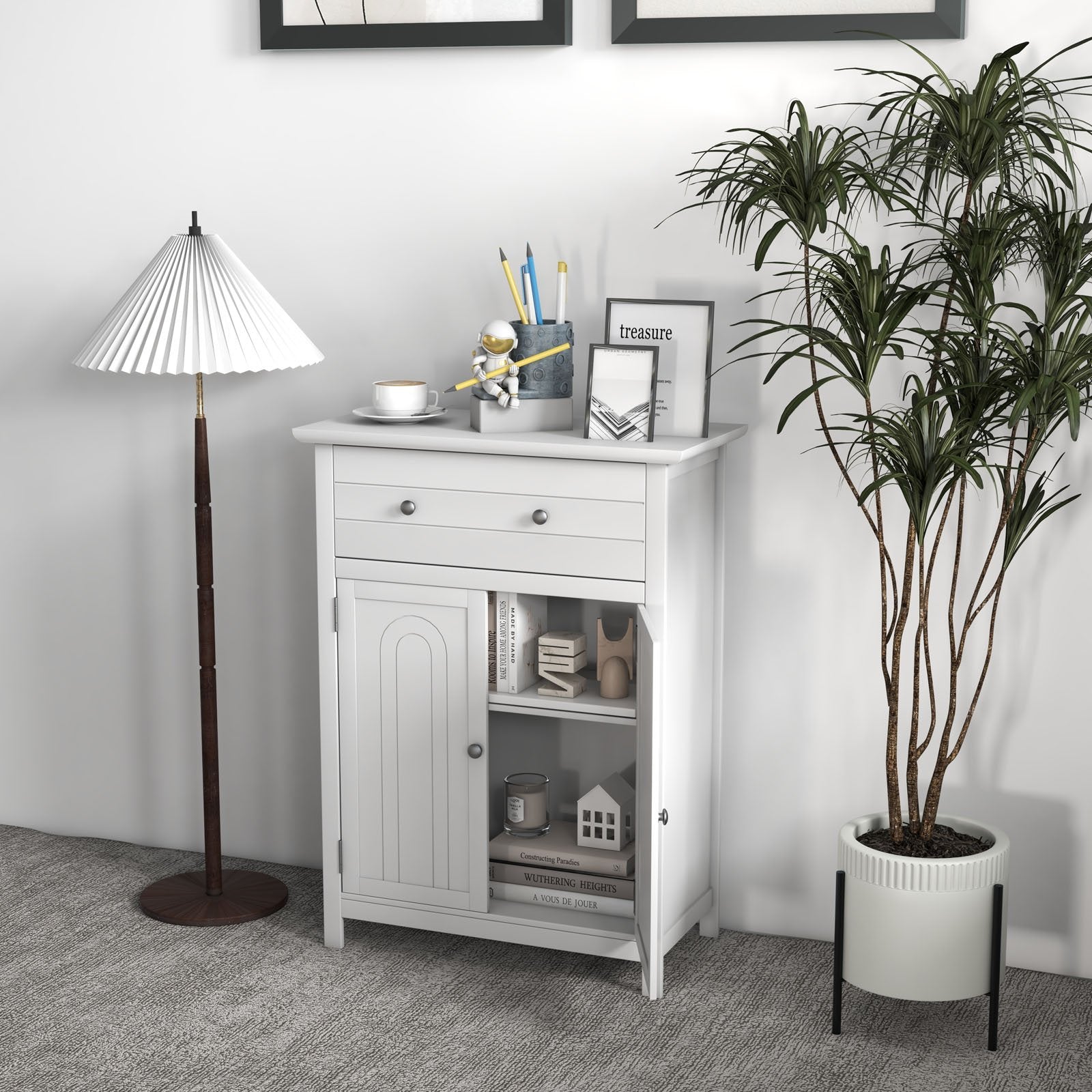 Free Standing Bathroom Storage Cabinet with Large Drawer, White Floor Cabinets   at Gallery Canada