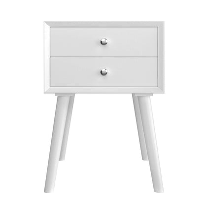 Wooden Nightstand Mid-Century End Side Table with 2 Storage Drawers, White - Gallery Canada