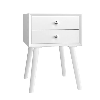 Wooden Nightstand Mid-Century End Side Table with 2 Storage Drawers, White Nightstands   at Gallery Canada