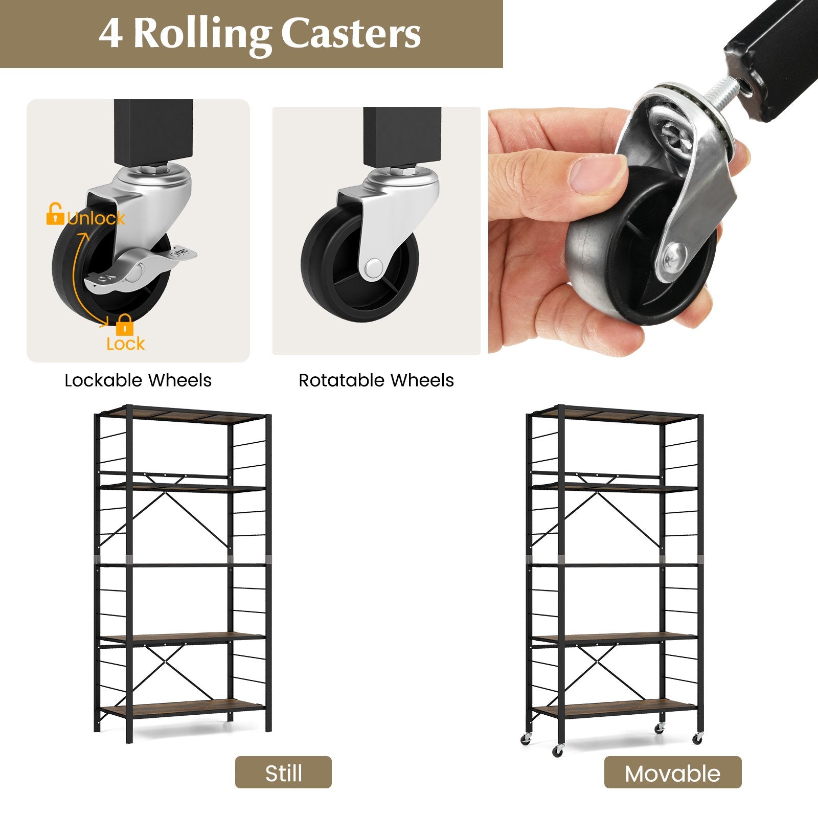 5-Tier Foldable Shelving Unit with Detachable Wheels and Anti-Toppling System, Black Cabinets & Chests   at Gallery Canada