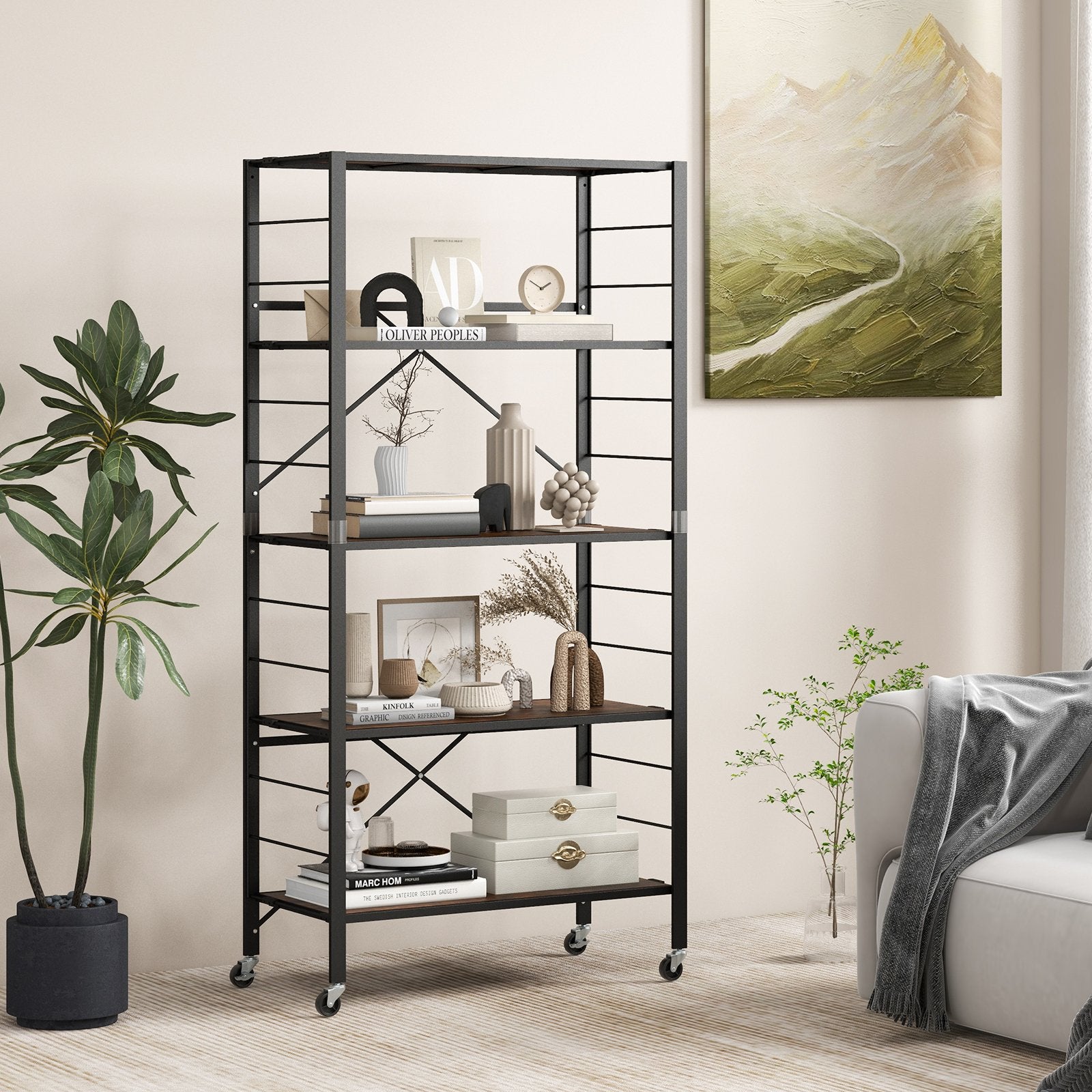 5-Tier Foldable Shelving Unit with Detachable Wheels and Anti-Toppling System, Black Cabinets & Chests   at Gallery Canada