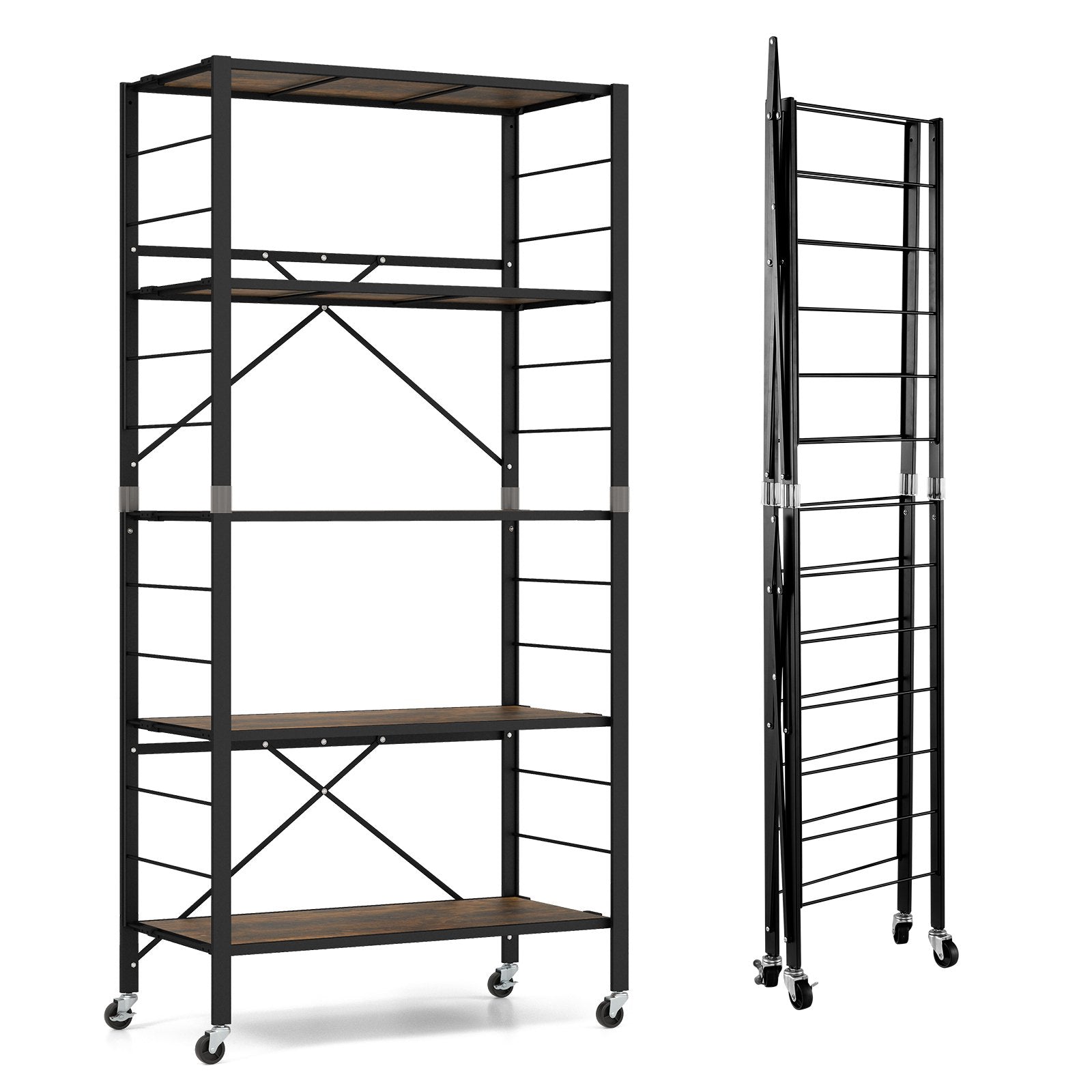 5-Tier Foldable Shelving Unit with Detachable Wheels and Anti-Toppling System, Black Cabinets & Chests   at Gallery Canada