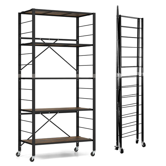 5-Tier Foldable Shelving Unit with Detachable Wheels and Anti-Toppling System, Black Cabinets & Chests   at Gallery Canada