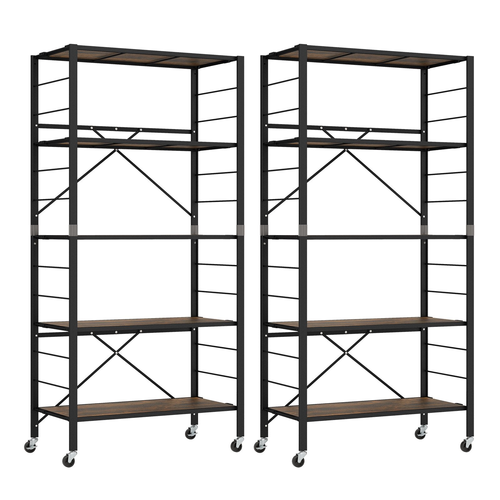 5-Tier Foldable Shelving Unit with Detachable Wheels and Anti-Toppling System, Black Cabinets & Chests   at Gallery Canada