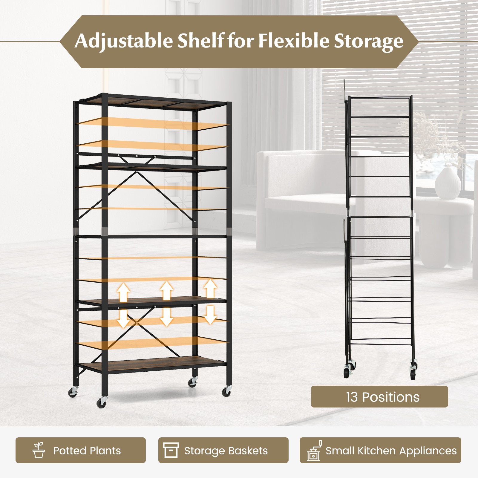 5-Tier Foldable Shelving Unit with Detachable Wheels and Anti-Toppling System, Black Cabinets & Chests   at Gallery Canada