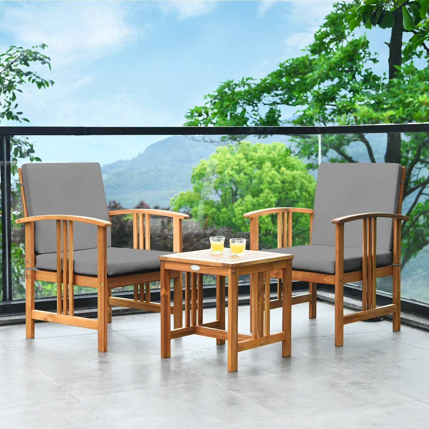 3 Pcs Solid Wood Outdoor Patio Sofa Furniture Set, Gray Patio Conversation Sets   at Gallery Canada