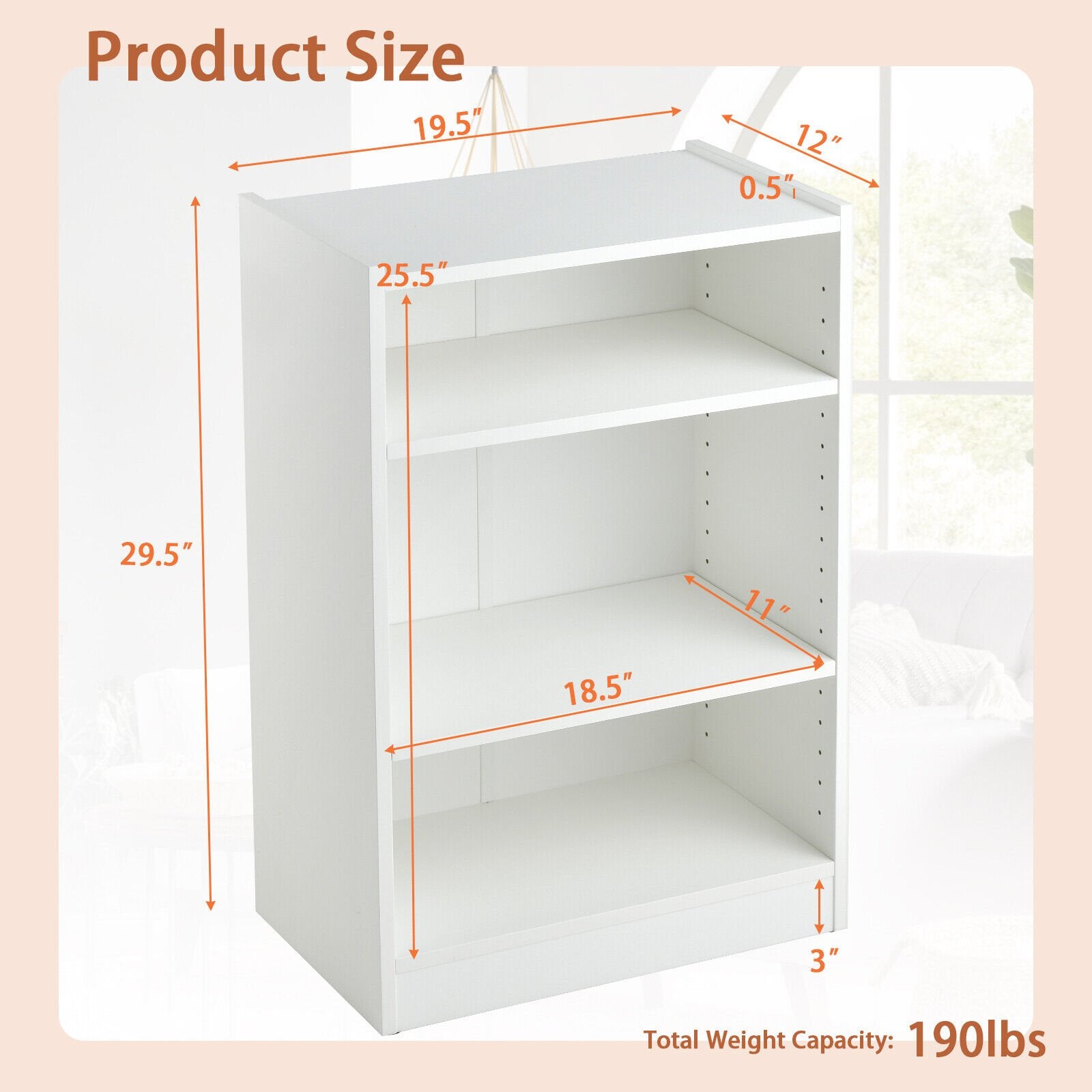 3-Tier Bookcase Open Display Rack Cabinet with Adjustable Shelves, White Bookcases   at Gallery Canada