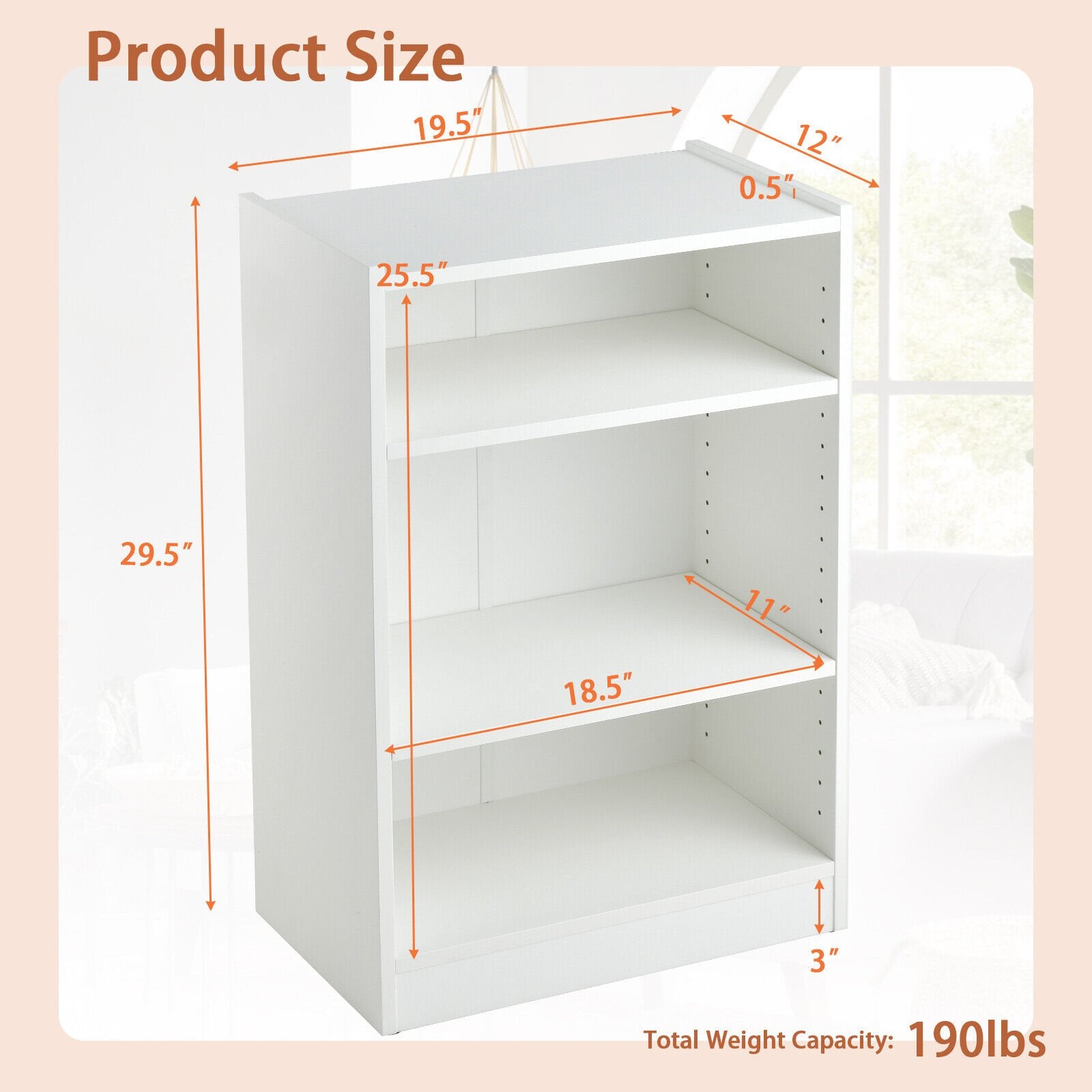 3-Tier Bookcase Open Display Rack Cabinet with Adjustable Shelves, White - Gallery Canada
