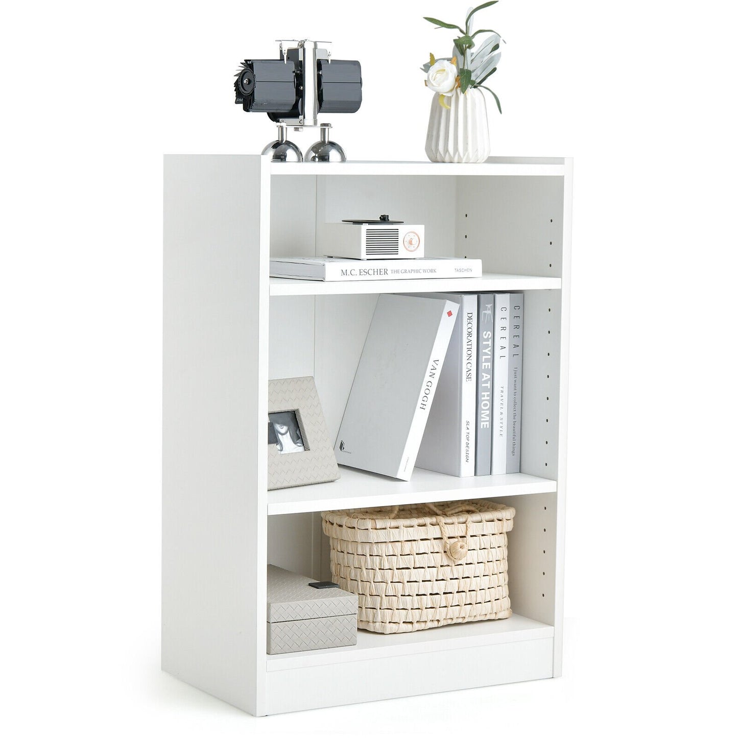 3-Tier Bookcase Open Display Rack Cabinet with Adjustable Shelves, White Bookcases   at Gallery Canada