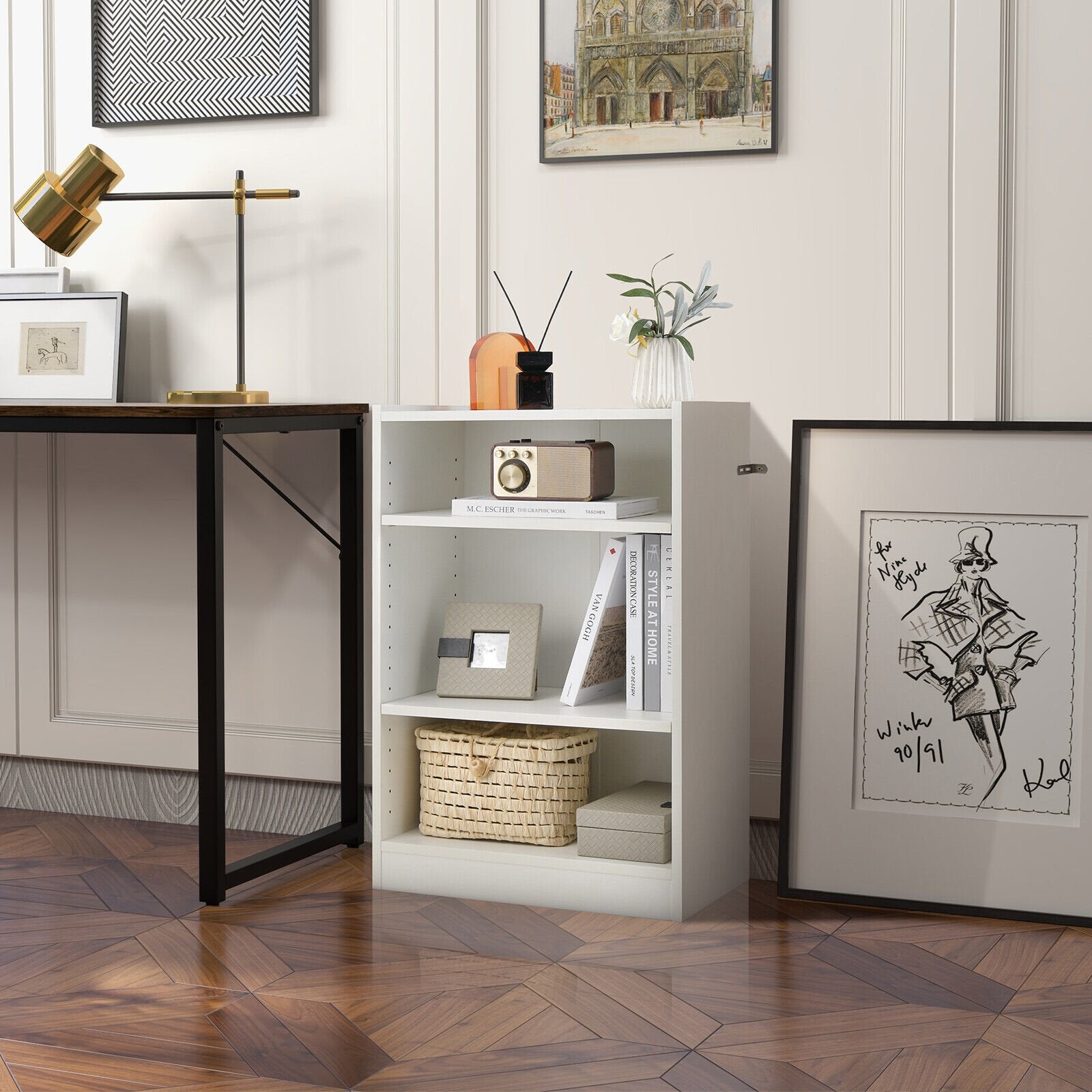 3-Tier Bookcase Open Display Rack Cabinet with Adjustable Shelves, White Bookcases   at Gallery Canada