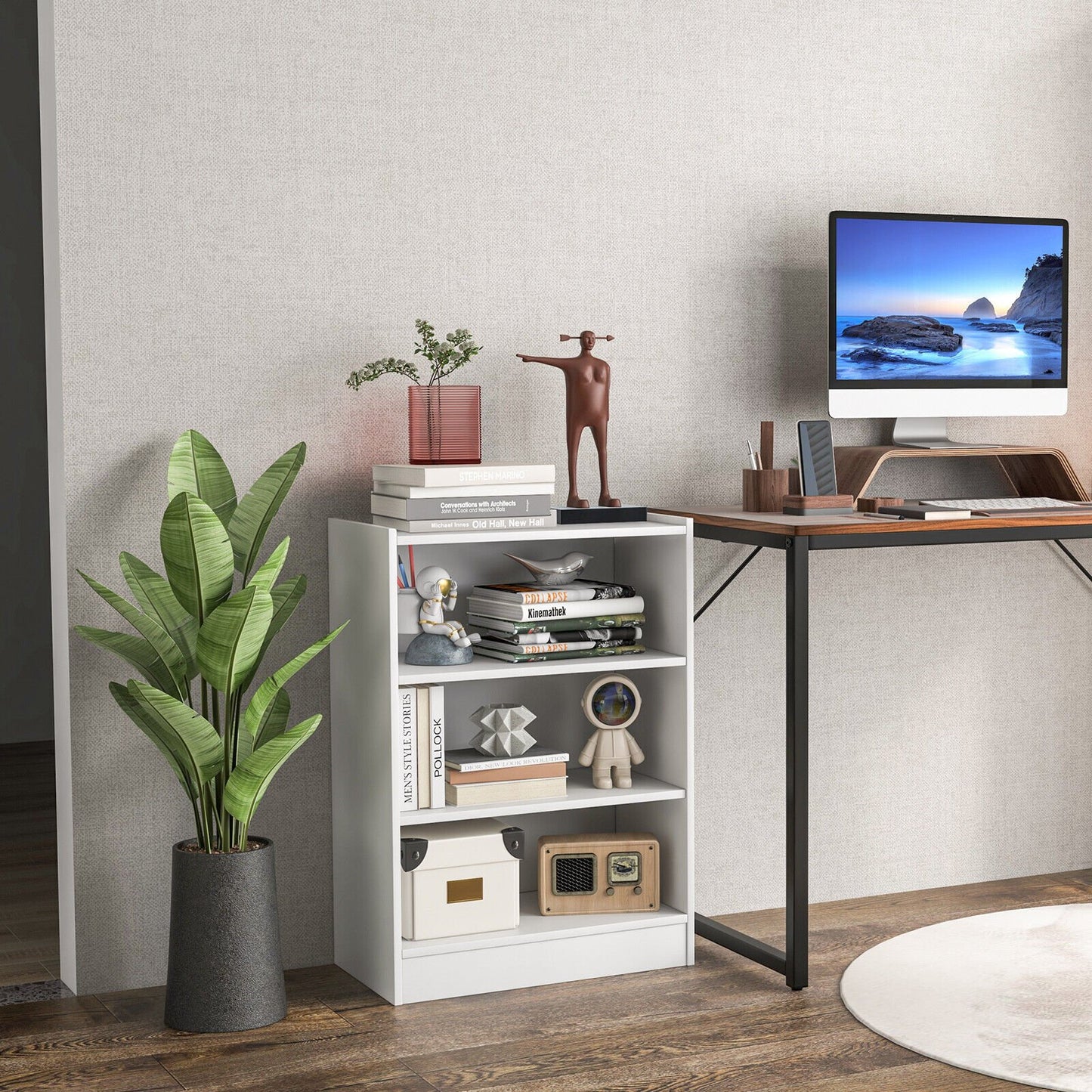 3-Tier Bookcase Open Display Rack Cabinet with Adjustable Shelves, White Bookcases   at Gallery Canada