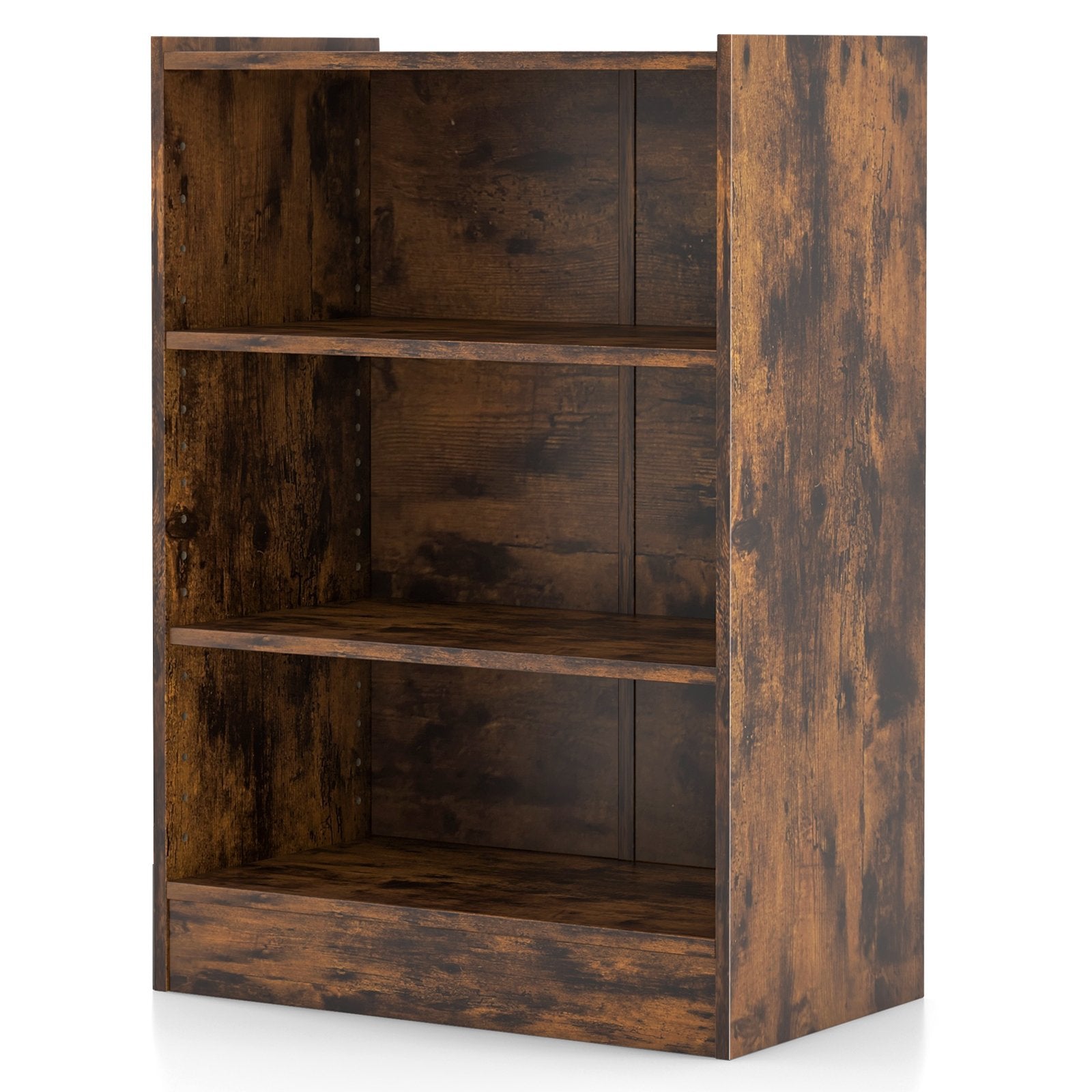 3-Tier Bookcase Open Display Rack Cabinet with Adjustable Shelves, Rustic Brown Bookcases   at Gallery Canada