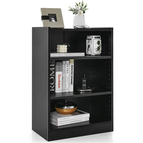 3-Tier Bookcase Open Display Rack Cabinet with Adjustable Shelves, Black