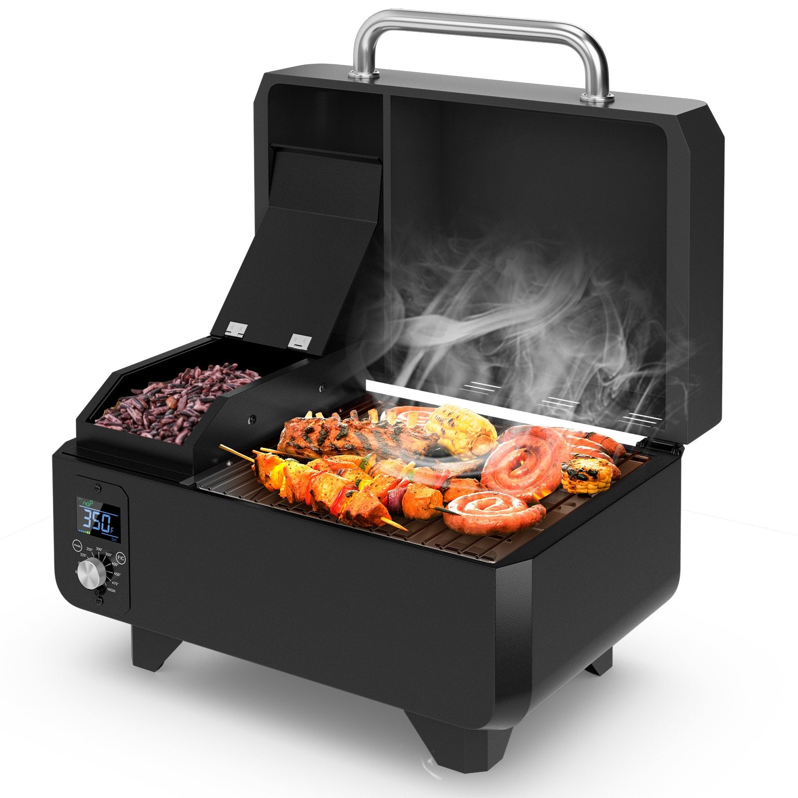 Outdoor Portable Tabletop Pellet Grill and Smoker with Digital Control System for BBQ, Black - Gallery Canada