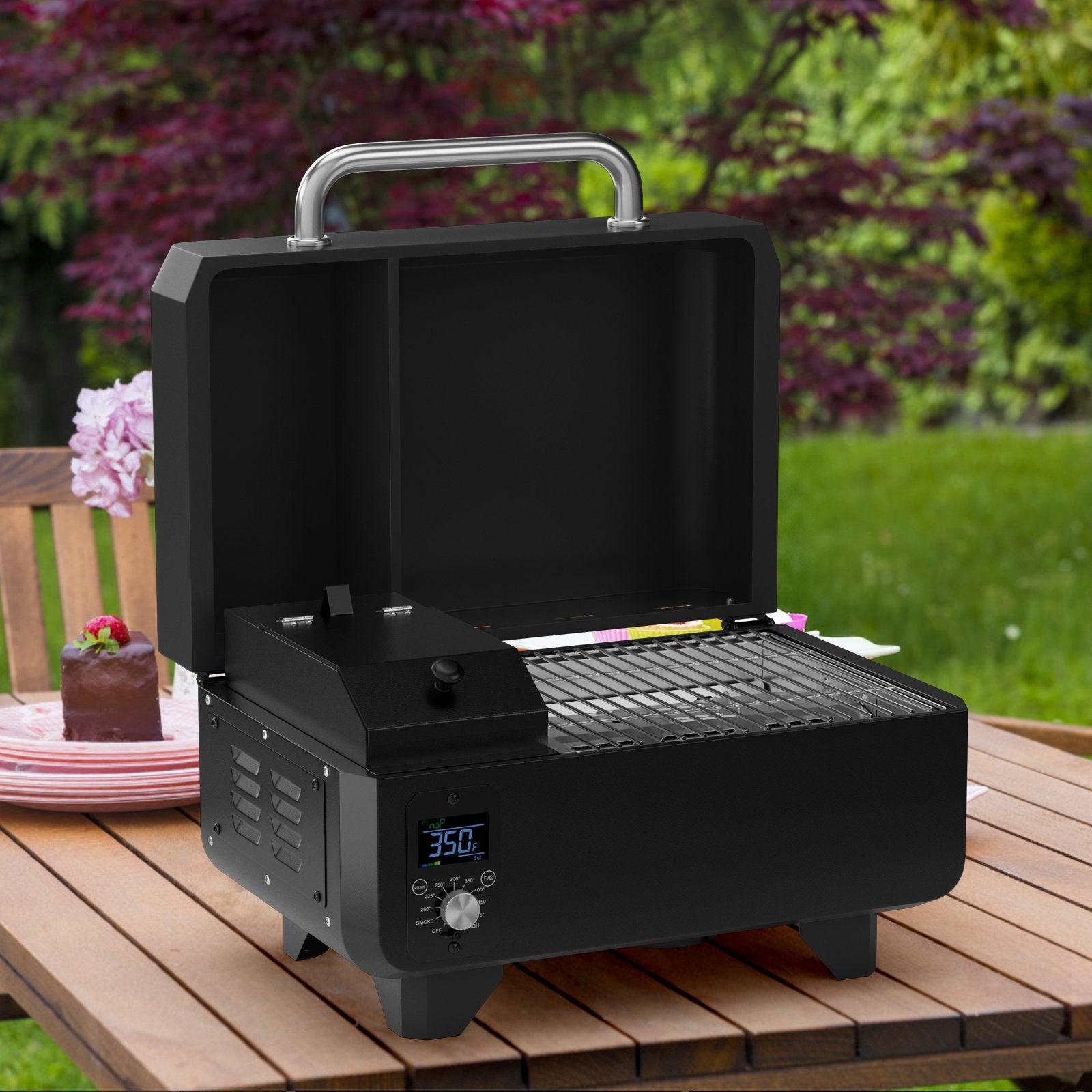 Outdoor Portable Tabletop Pellet Grill and Smoker with Digital Control System for BBQ, Black - Gallery Canada