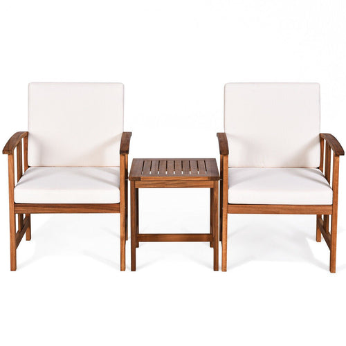 3 Pcs Solid Wood Outdoor Patio Sofa Furniture Set, White