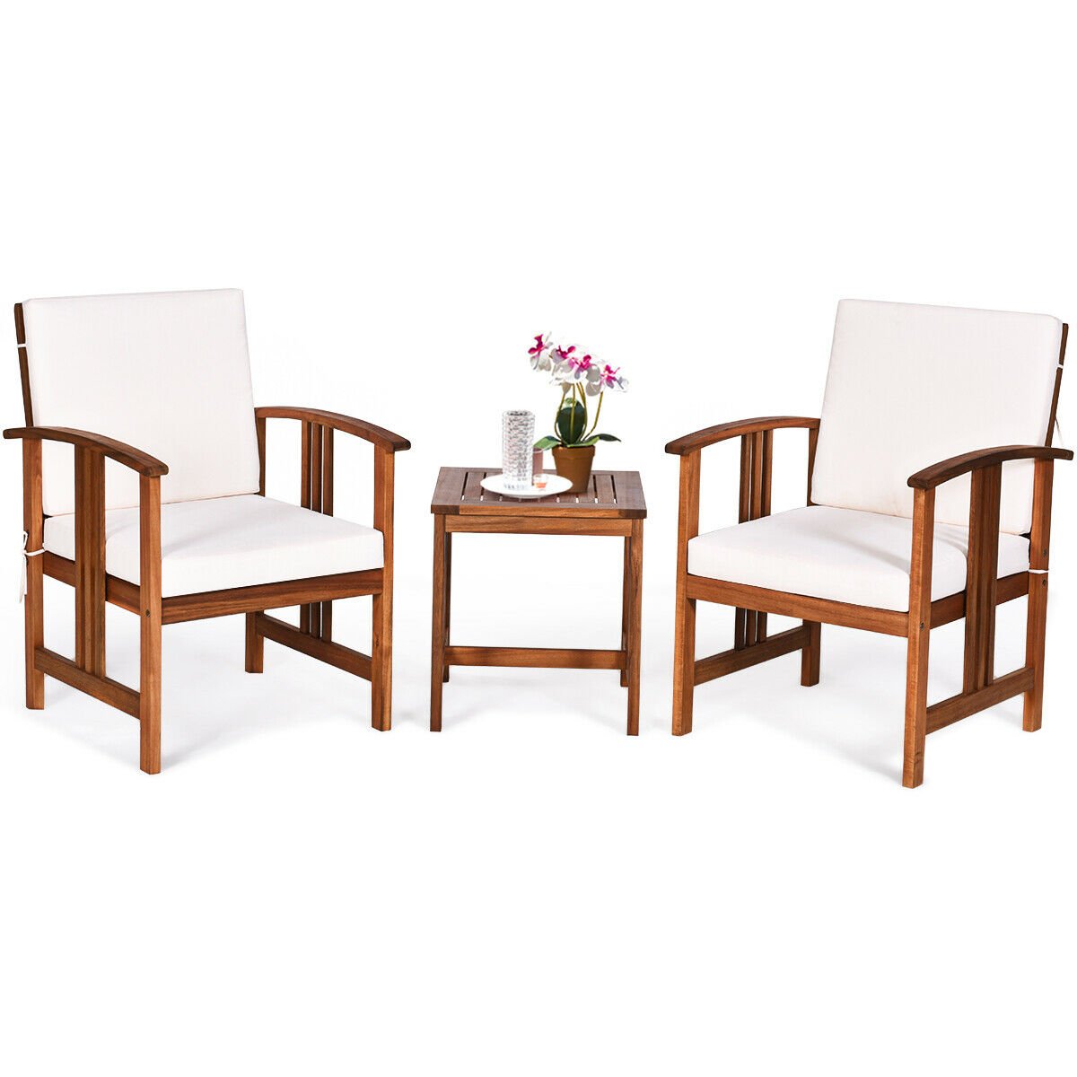 3 Pcs Solid Wood Outdoor Patio Sofa Furniture Set, White Patio Conversation Sets   at Gallery Canada