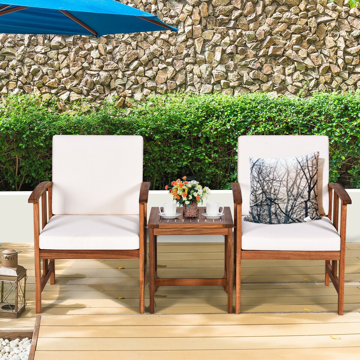 3 Pcs Solid Wood Outdoor Patio Sofa Furniture Set, White Patio Conversation Sets   at Gallery Canada